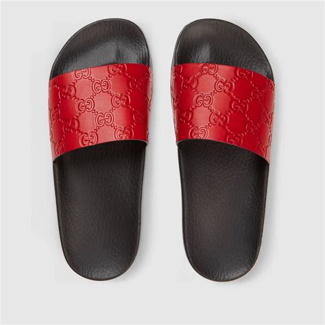 red gucci signature slides|gucci red slides women.